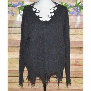 Ninexis Ladies Black Speckled Distressed Sweater Size S Witchy Whimsey Goth